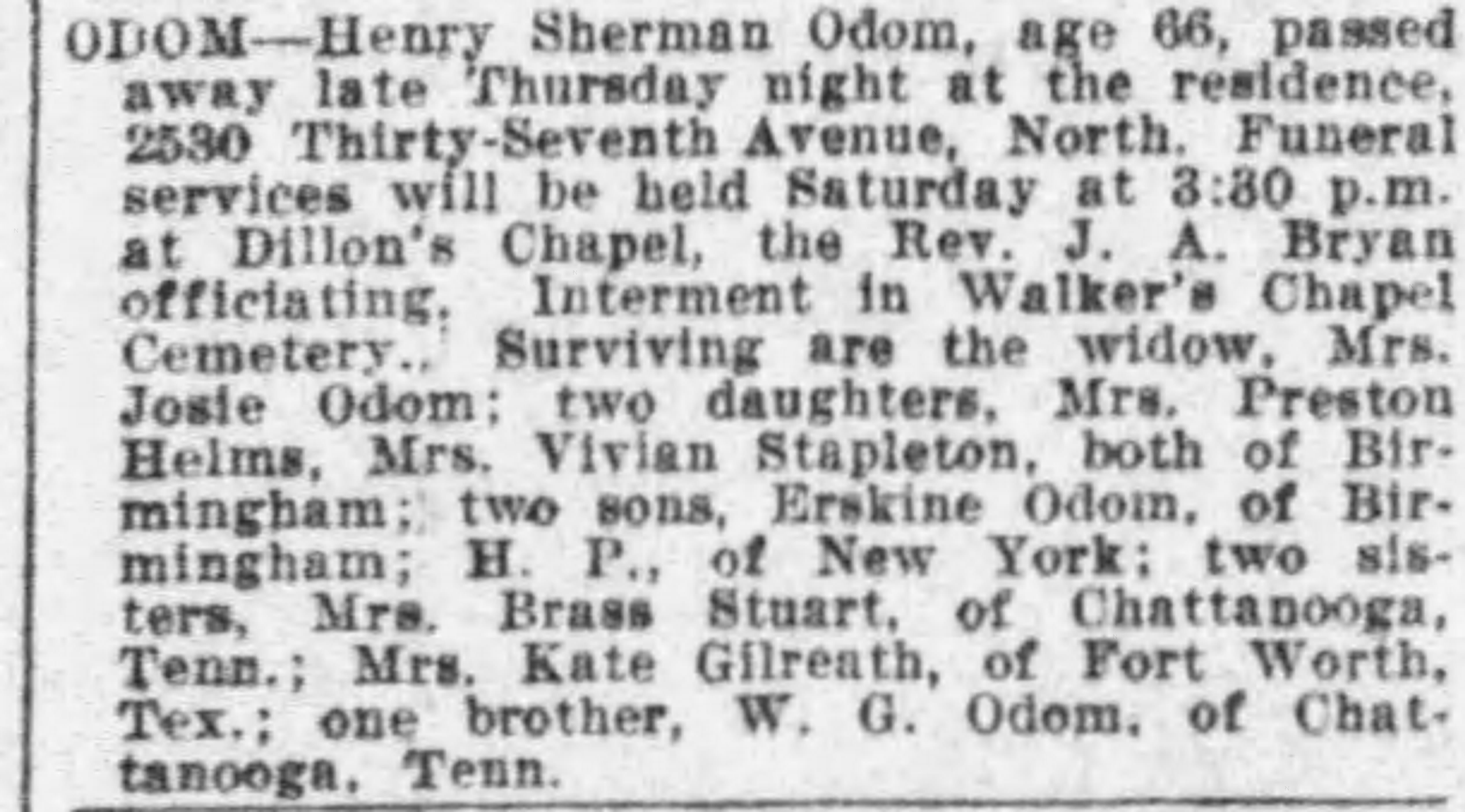 Henry Sherman Odom obituary